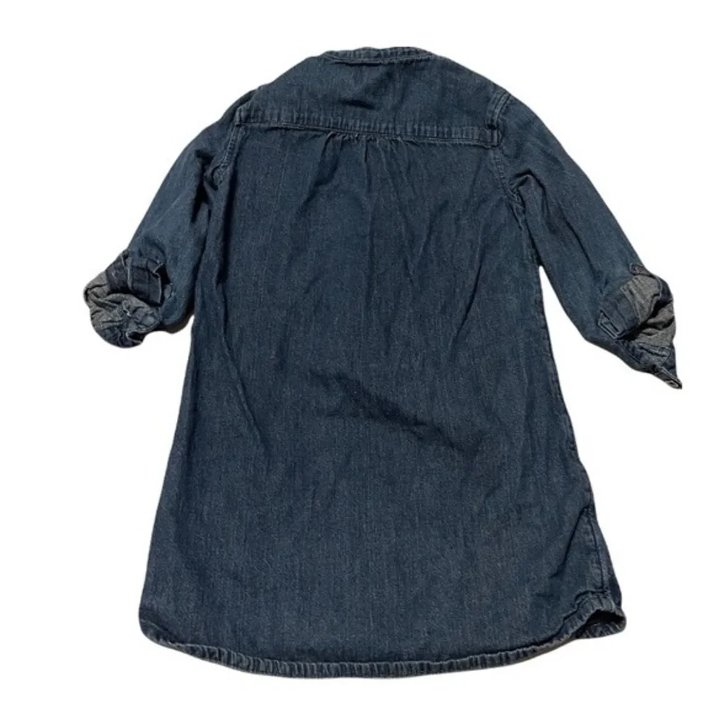 Gap Kids S 100% cotton dark‎ wash denim half button up high collar A line dress